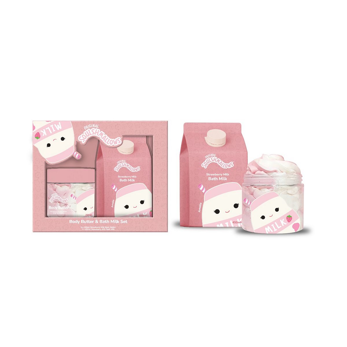 Squishmallows Strawberry Milk Duo Set