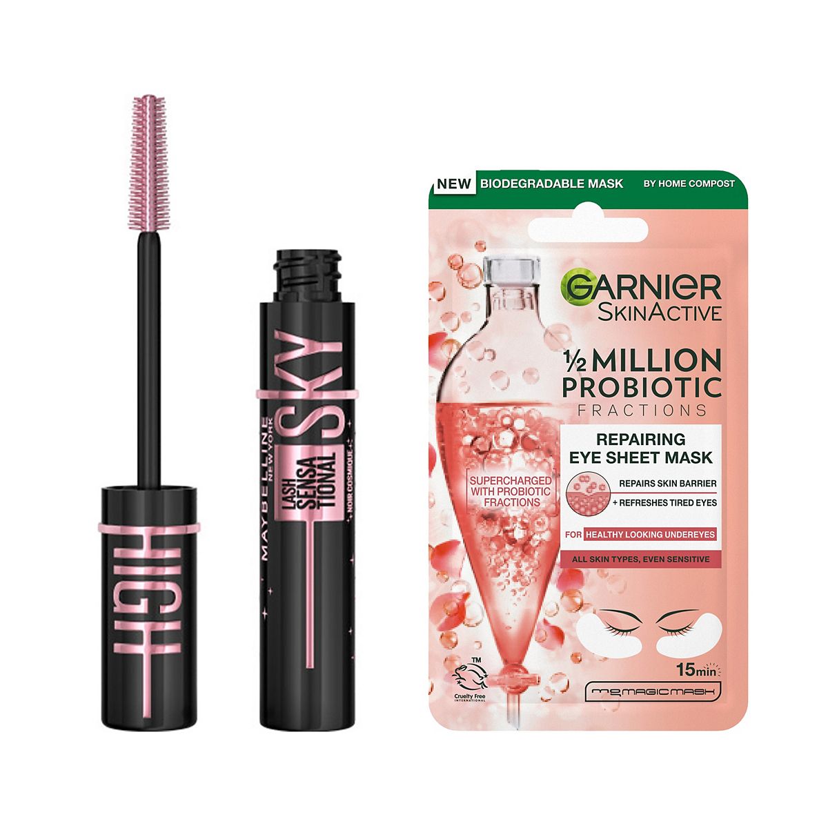 Maybelline Sky High Cosmic Black & Garnier Probiotic Eye Mask