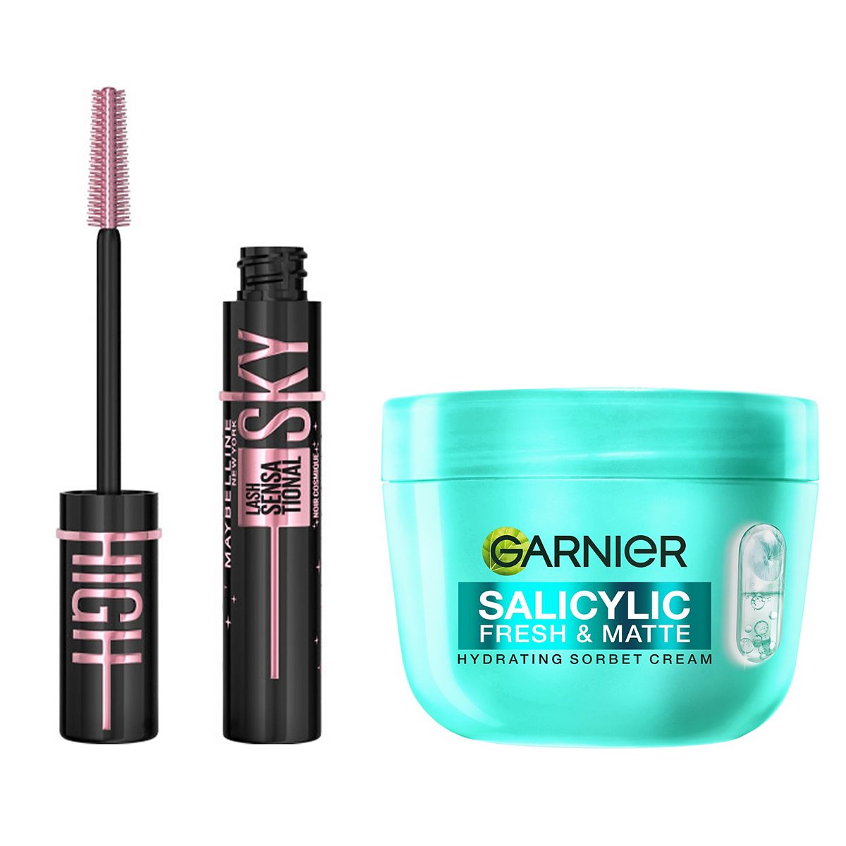 Maybelline Sky High Cosmic Black & Garnier Salicylic Sorbet Cream