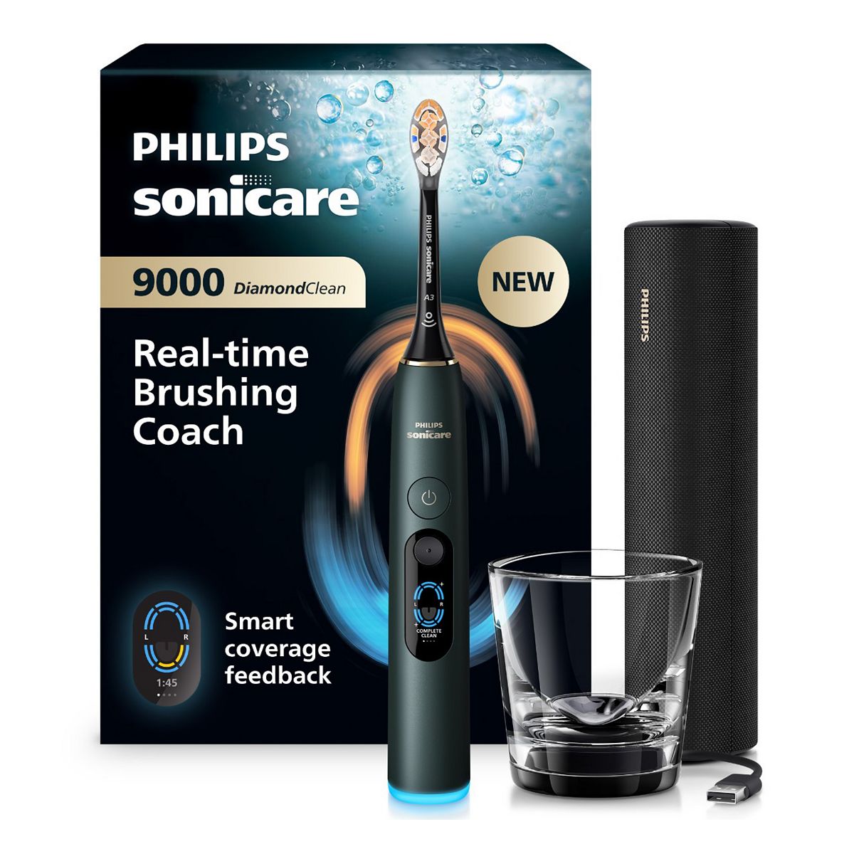 Philips Sonicare Diamondclean 9000 Electric Toothbrush Green Travel Case Hx9213/84