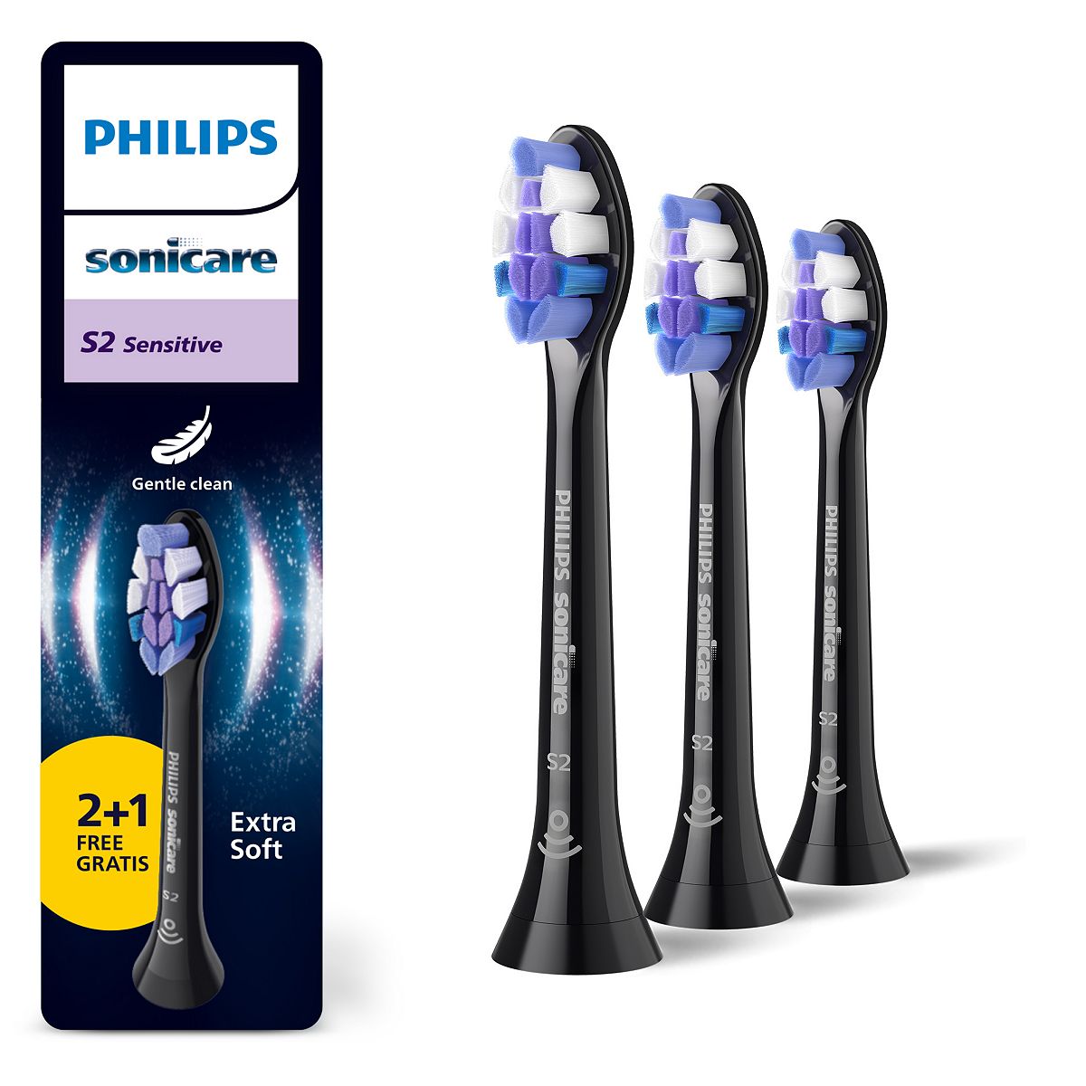 Philips Sonicare Sensitive Toothbrush 3 Heads Black Hx6053/88