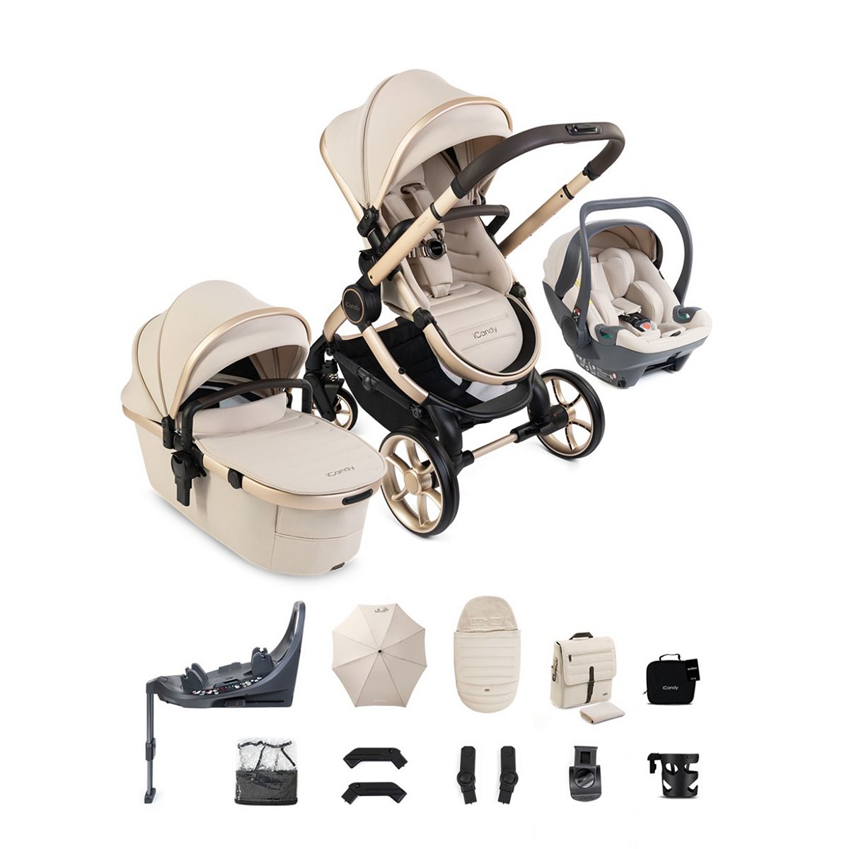 Icandy Peach 8 Biscotti Complete Bundle With Cocoon 360 And Base Sandstone