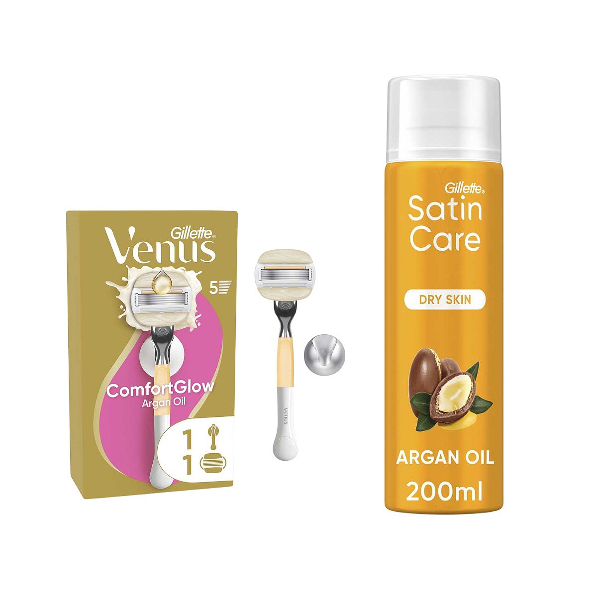 Venus Gillette Comfort Glow With A Touch Of Argan Oil Women's Razor & Shave Gel Bundle