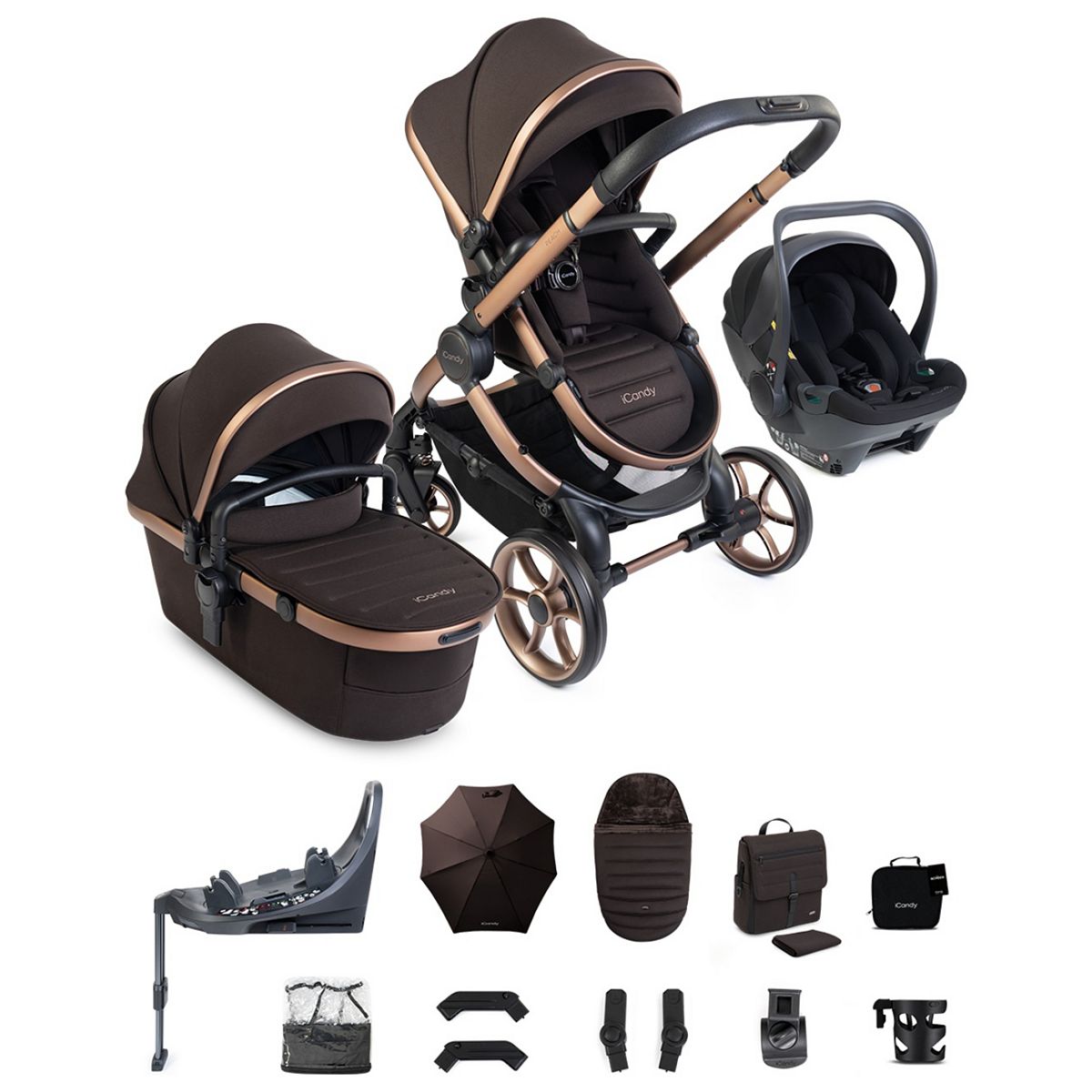 Icandy Peach 8 Pecan Complete Travel System Bundle With Cocoon 360 And Base Black
