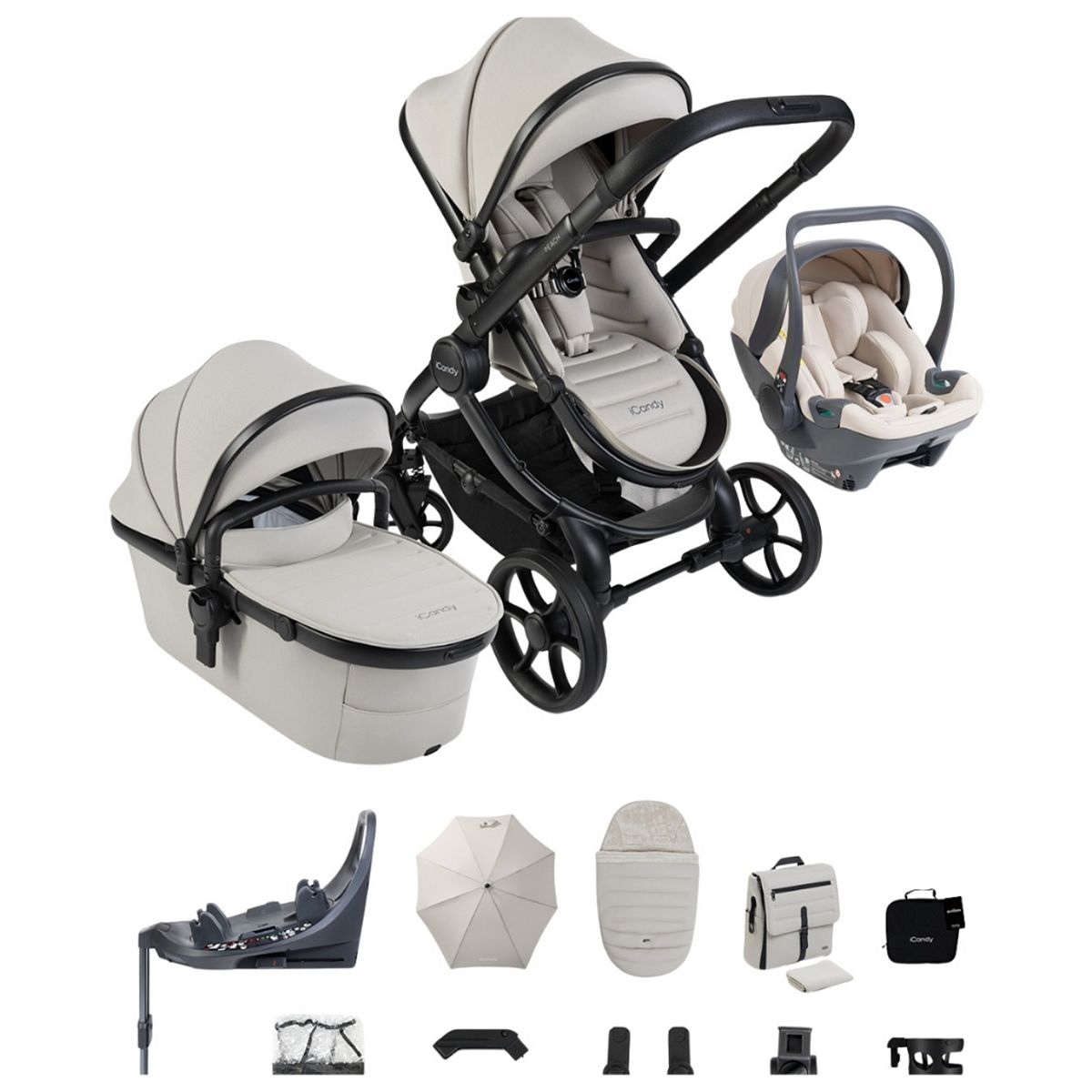 Icandy Peach 8 Taupe Complete Travel System Bundle With Cocoon 360 And Base Sandstone