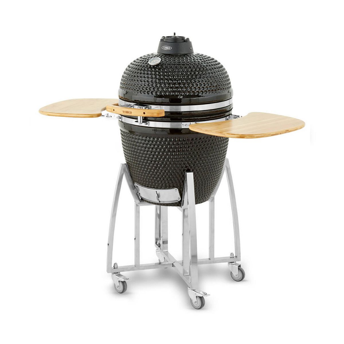 Tower Kamado Xl Ceramic Charcoal Bbq With Collapsible Wooden Shelves