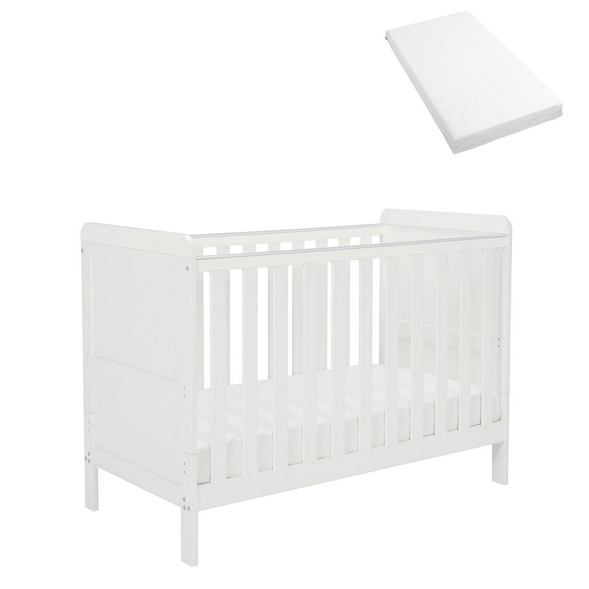 Babymore Caro Urban Mini Cot Bed White With Fibre Mattress
