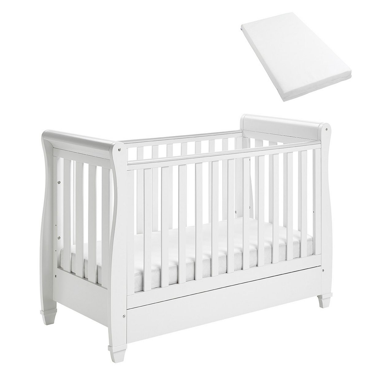 Babymore Eva Sleigh Cot Bed With Mattress White