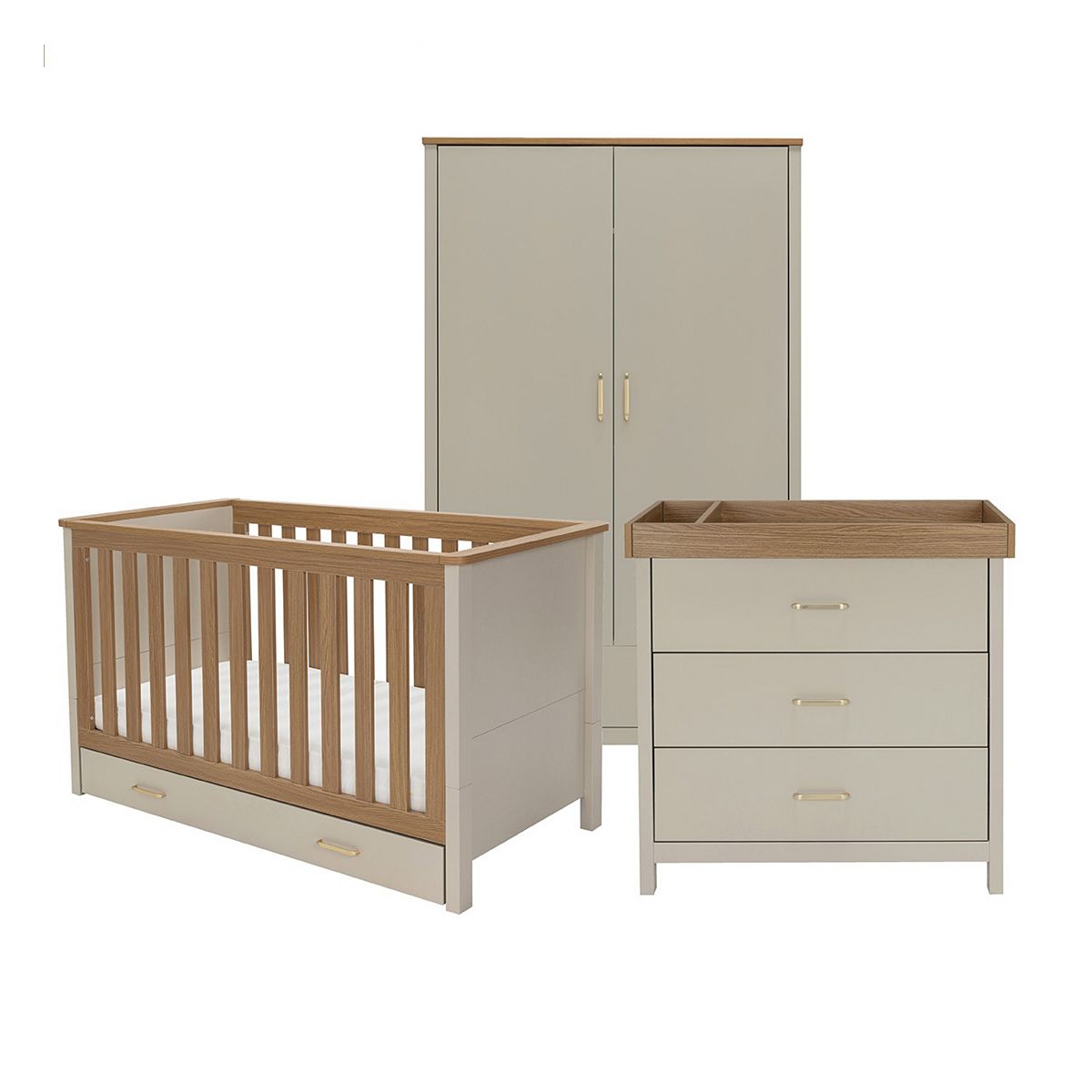 Babymore Mira 3 Piece Nursery Room Set Cashmere Warm Oak