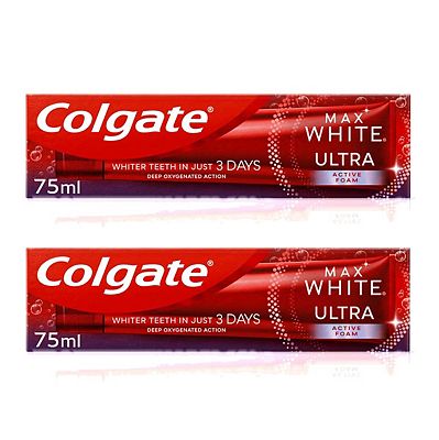 Colgate Max White Ultra Active Foam Toothpaste 75ml x 2 Bundle<br/>