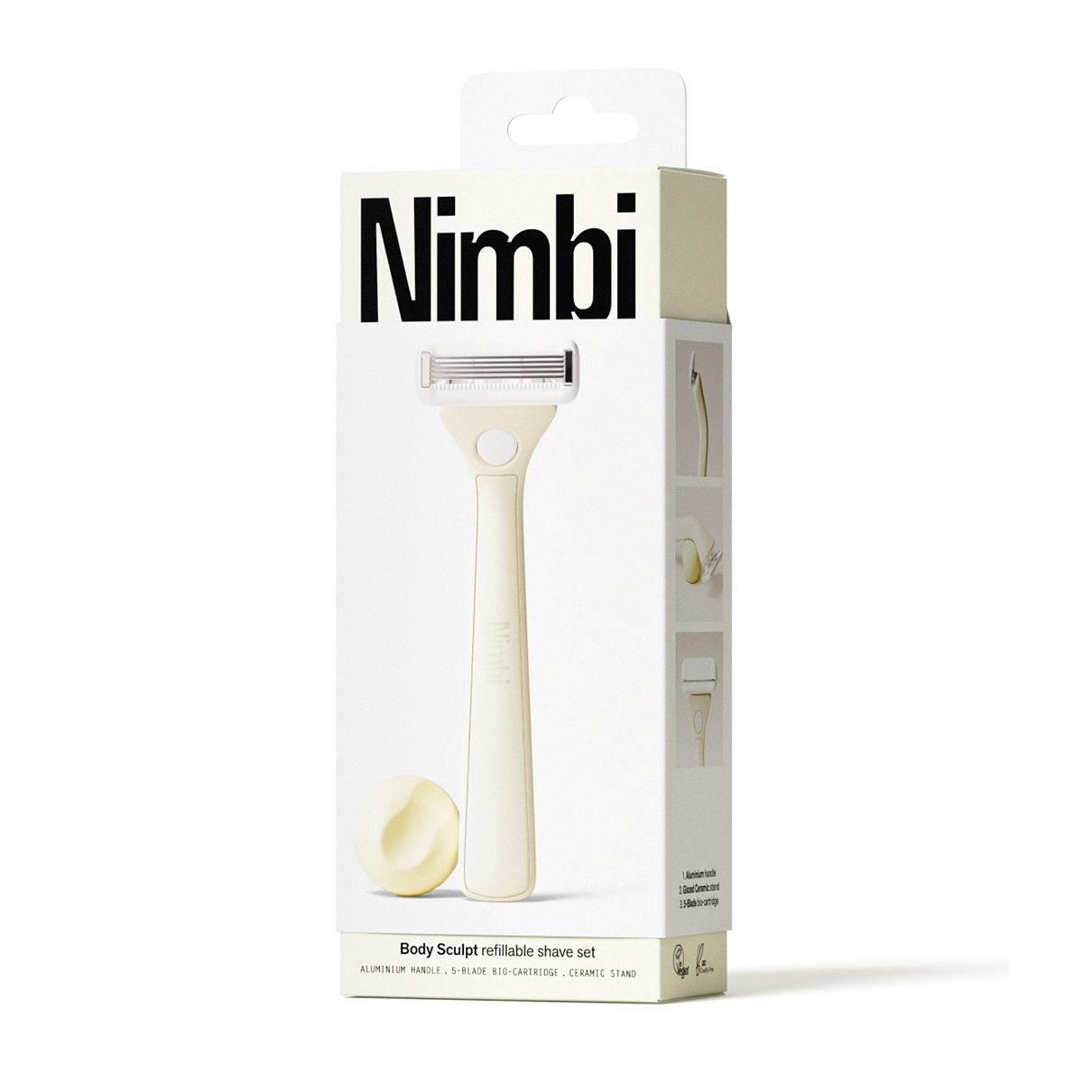 NIMBI Body Sculpt Refillable Shave 5-Blade Bio Cartridge Aluminum Handle Ceramic Stand Set
