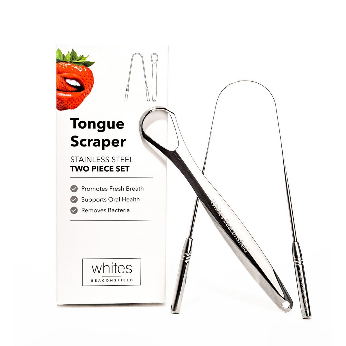 Whites Beaconsfield Stainless Steel Tongue Scraper 2 Pack