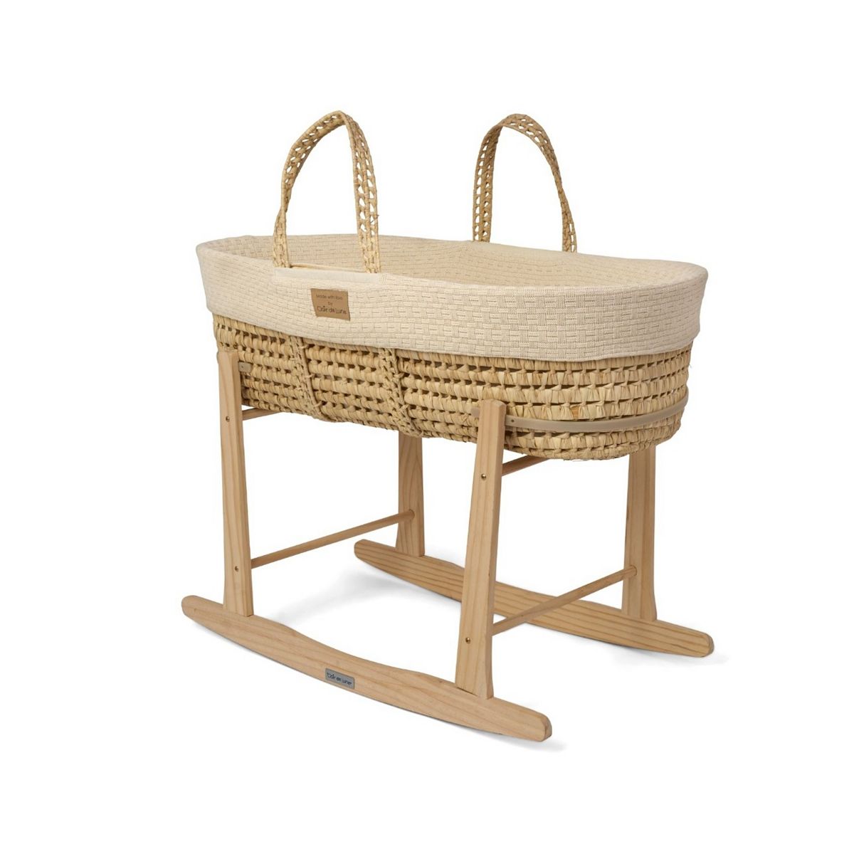 Clair De Lune Cream Organic Knit Moses Basket With Natural Rocking Stand