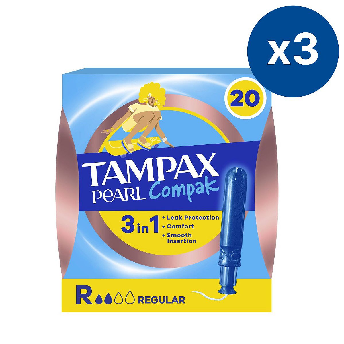 Tampax Pearl Compak Regular Tampons With Applicator X3 Bundle Br/>
