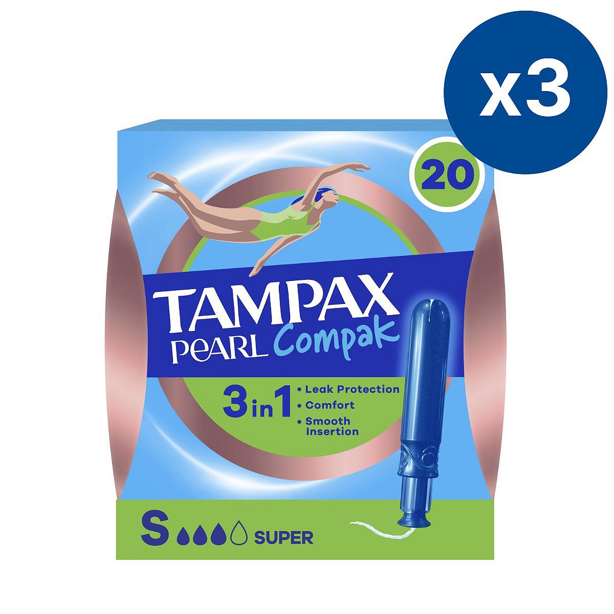 Tampax Pearl Compak Super Tampons With Applicator X3 Bundle