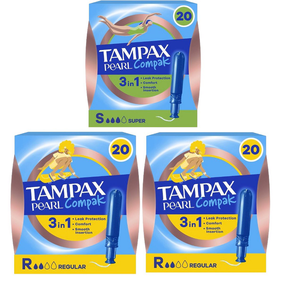 Tampax Pearl Compak Regular & Super Tampons With Applicator Bundle Br/>