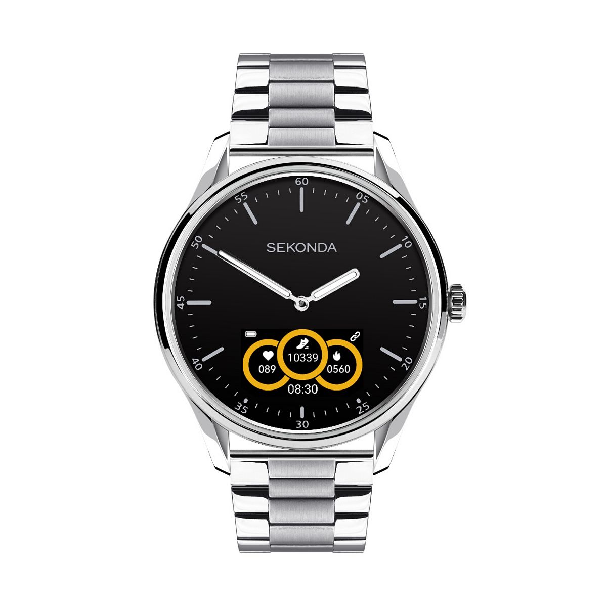 Sekonda Hybrid Smartwatch, Silver Stainless Steel Bracelet, 1 Inch Touch Screen With Charging Cable Multicolor