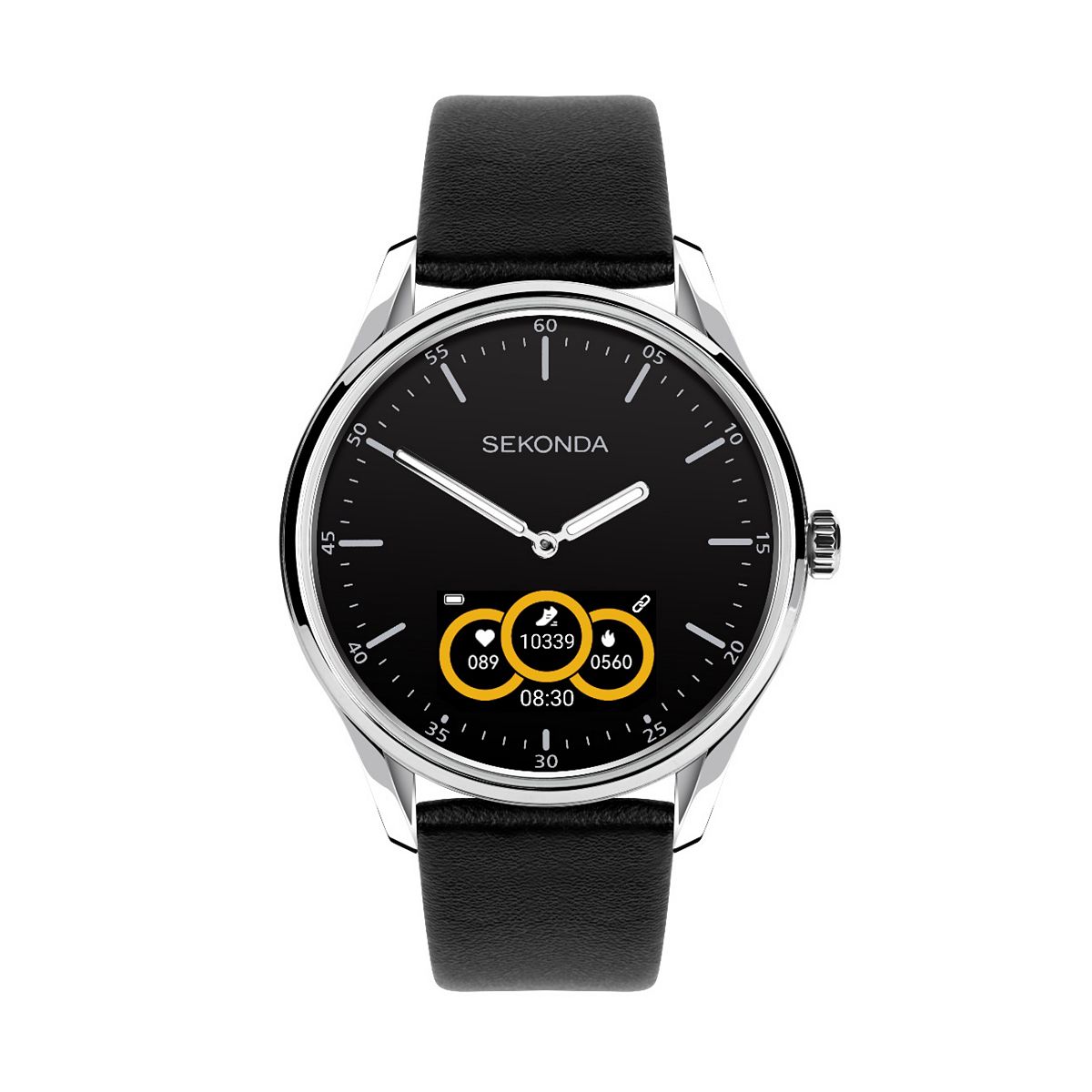 Sekonda Hybrid Smartwatch, Black Leather Strap, 1 Inch Touch Screen With Charging Cable Multicolor