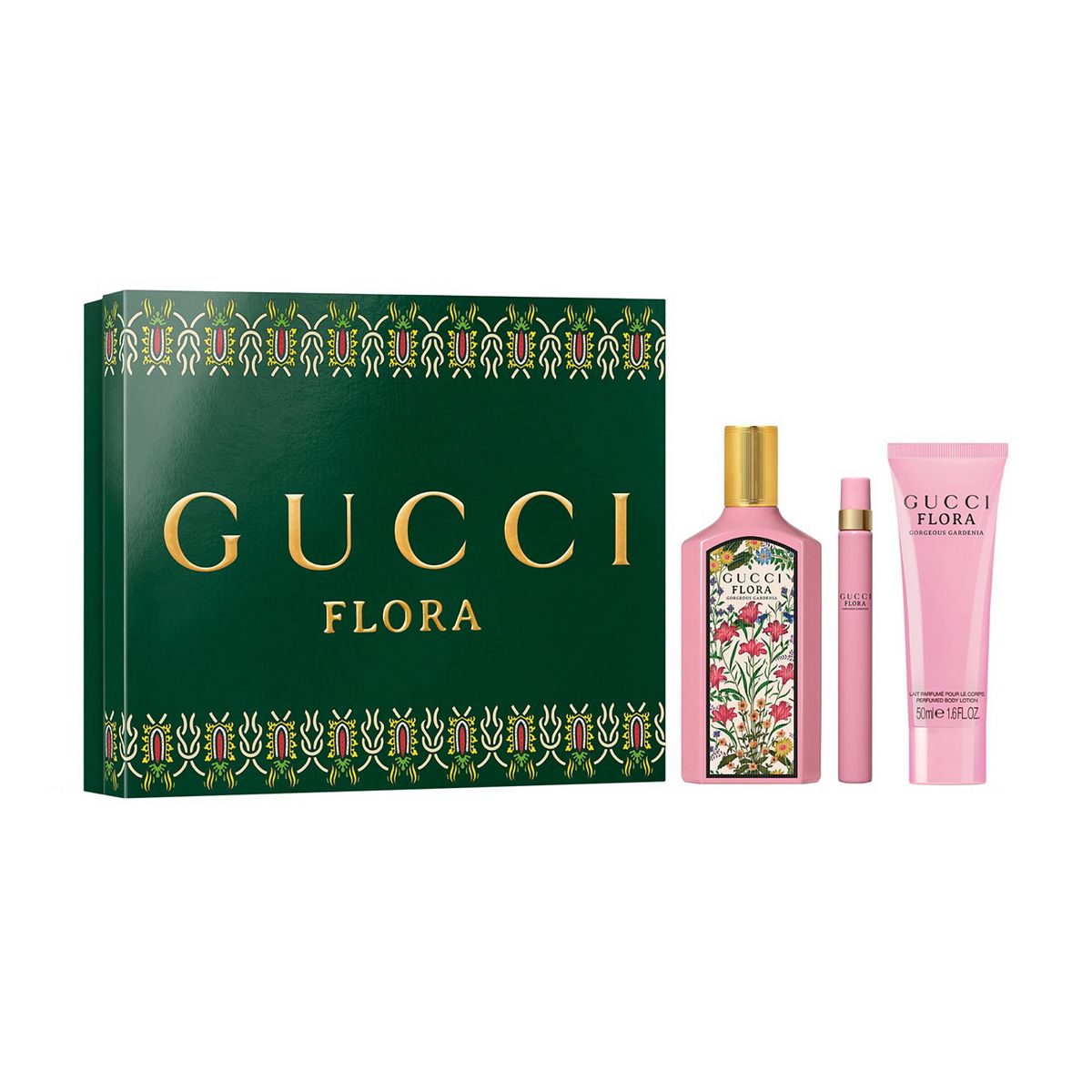 Gucci Flora Gorgeous Gardenia Eau De Parfum For Women And Perfumed Body Lotion Trio Gift Set 100Ml & 50Ml 10ml