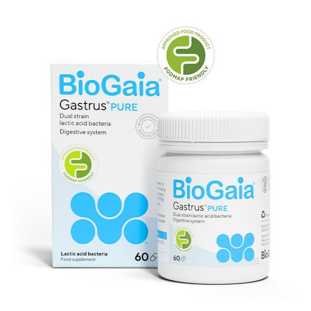 Biogaia Gastrus Pure Dual Strain Lactic Acid Bacteria Digestive System 60 Capsules