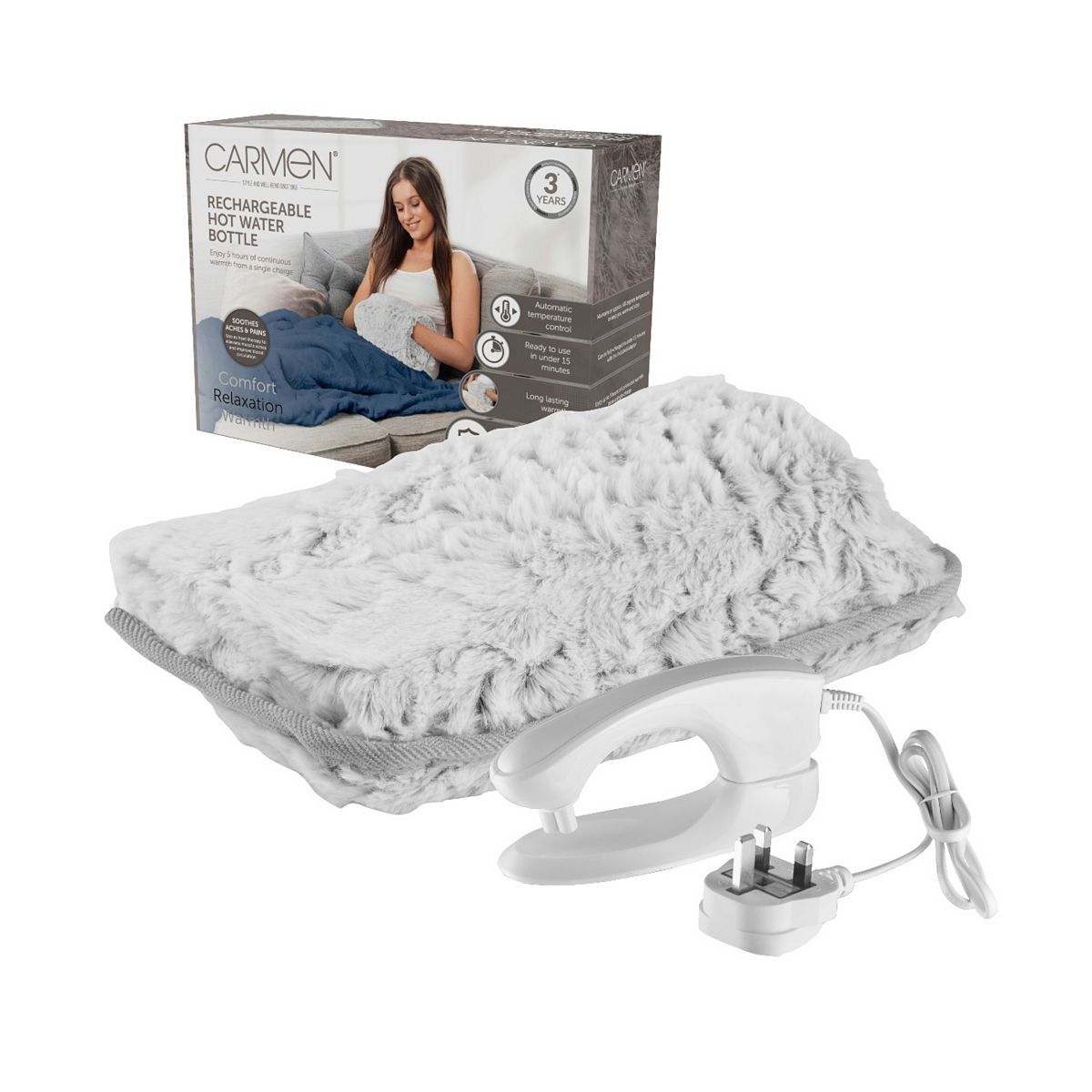 Carmen Spa Rechargeable Hot Water Bottle 24 X 17Cm Faux Rabbit Fur