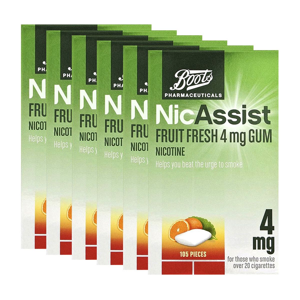 Boots Nicassist Fruit Fresh 4Mg Gum - 6 X 105 Pieces Bundle