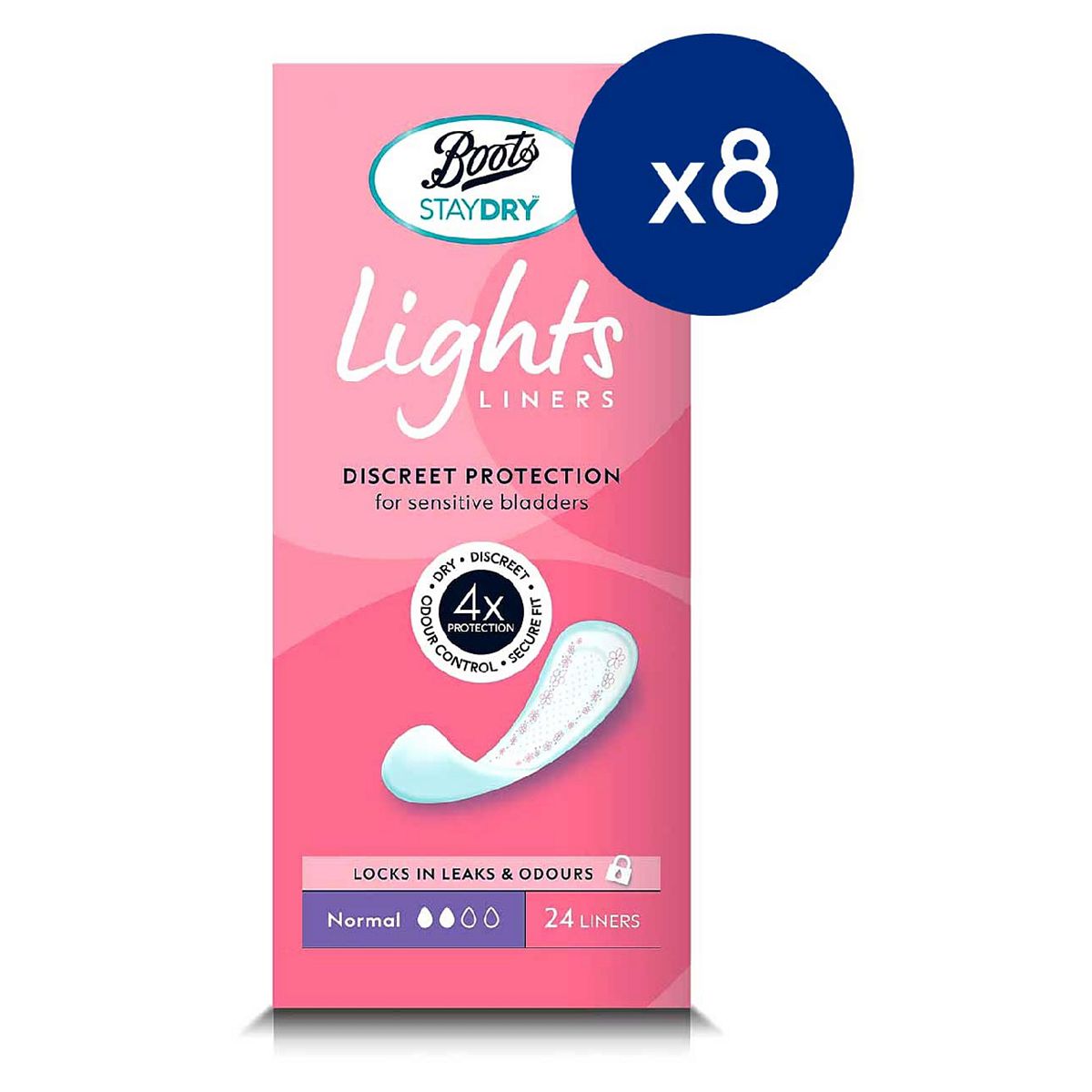Staydry Lights Normal Liners For Light Incontinence 8 Pack Bundle