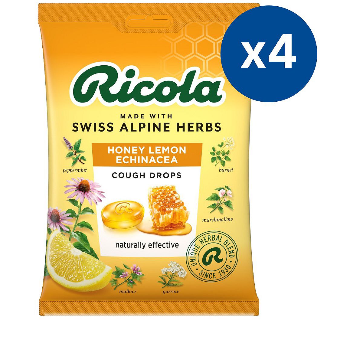 Ricola Honey Lemon Cough Drop Bundle - 4 Pack