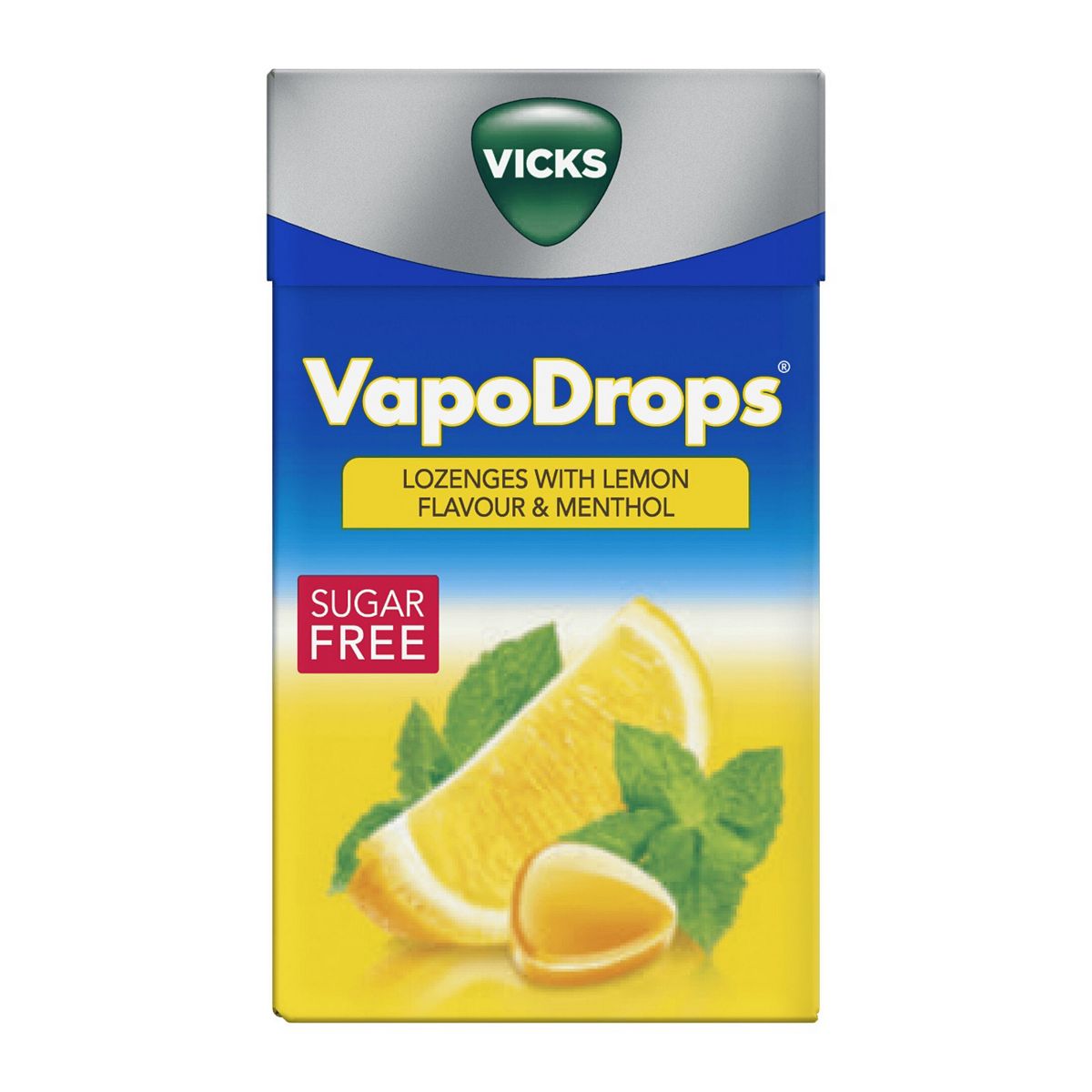 Vicks Vapodrops - Menthol Throat Lozenge Refreshing Taste Sugar-Free & Vegan, Lemon