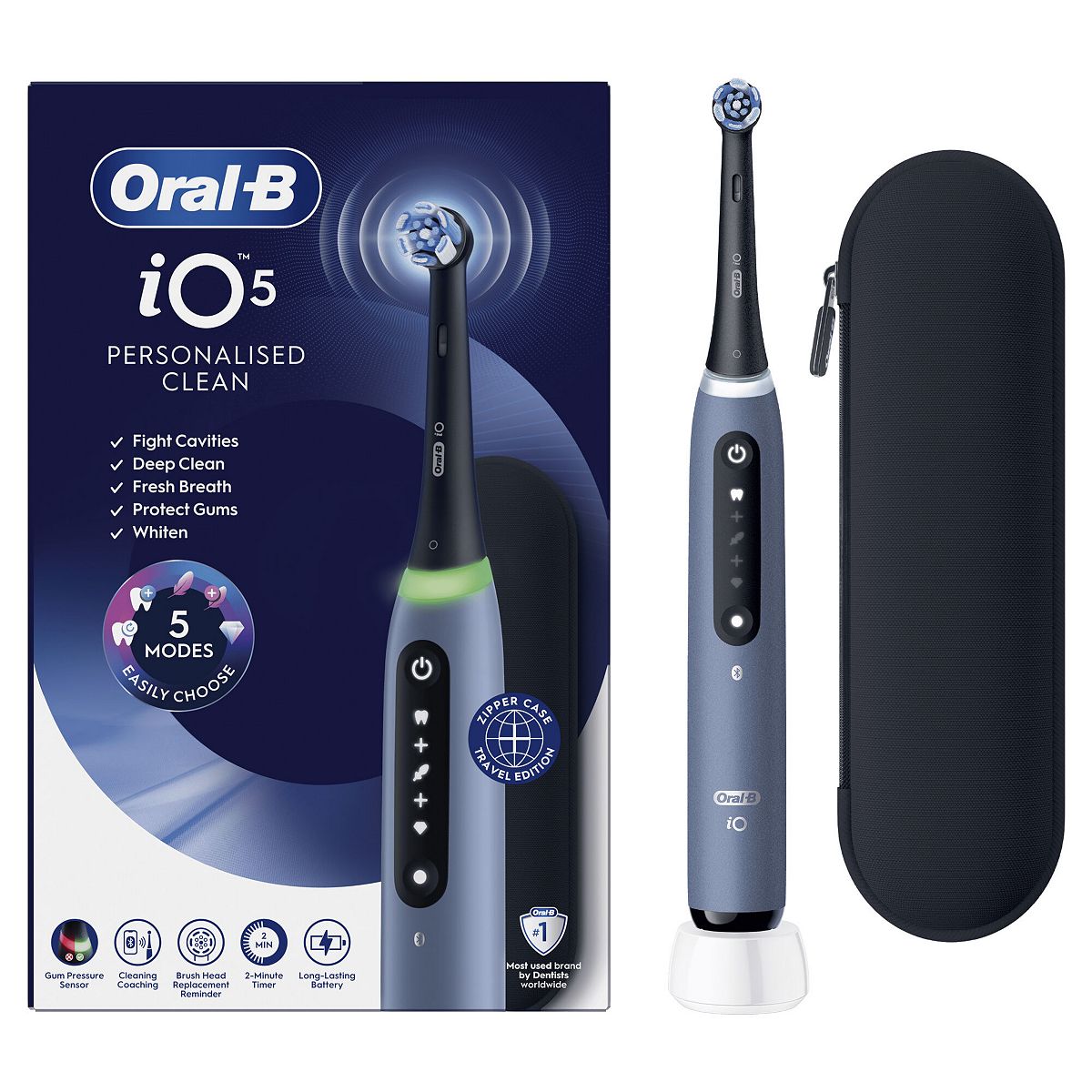 Oral B Oral-B Io5 Electric Toothbrush Blue 1 Brush Head Soft Travel Case
