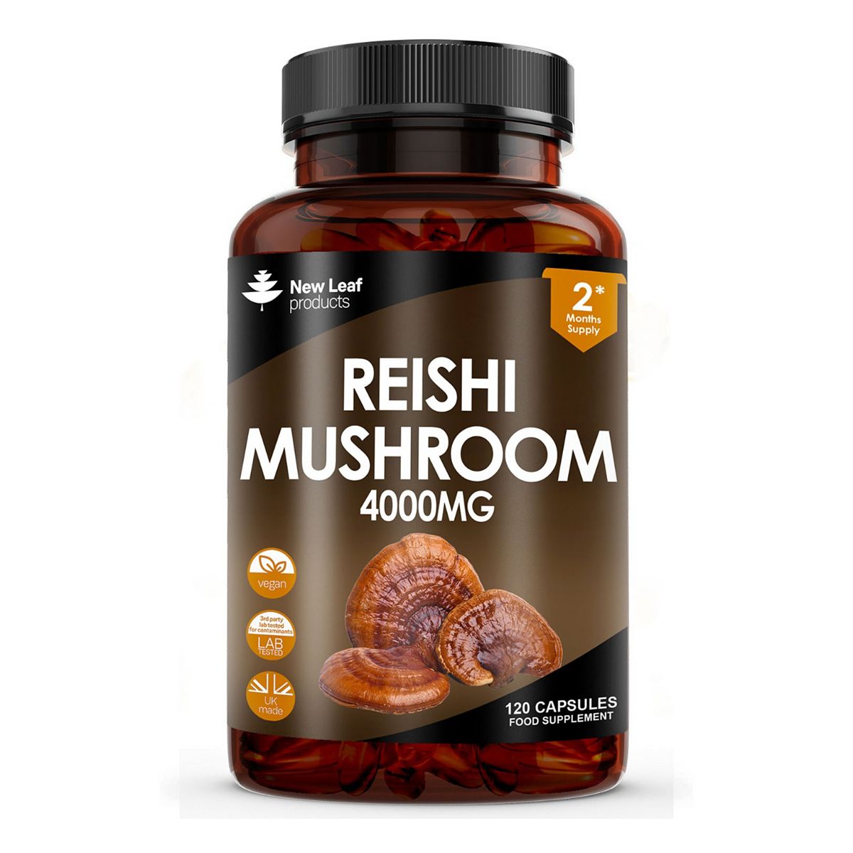 New Leaf Reishi Mushroom Capsules - 4000Mg Supplements 100% Fruiting Body 120