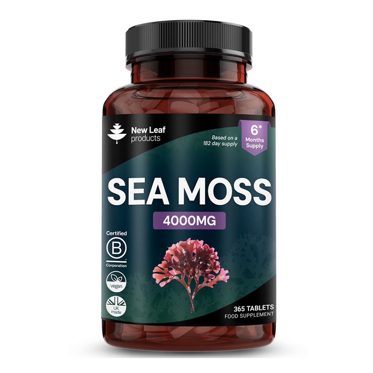 New Leaf Sea Moss Supplement Extract High Strength 4000Mg Vegan Uk Made 365 Tablets