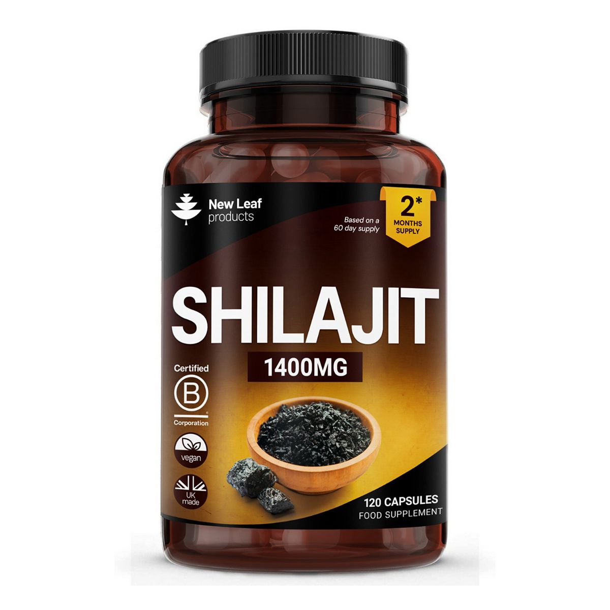 New Leaf Shilajit 1400Mg Supplement Pure Himilayan 60% Fulvic Acid 120 Capsules