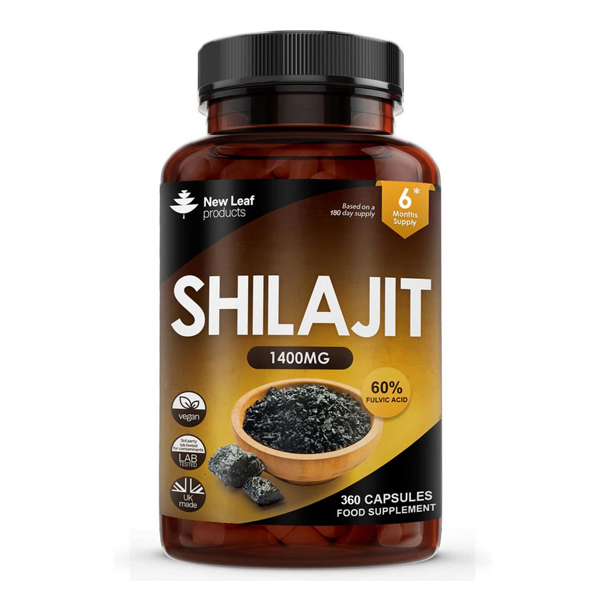 New Leaf Shilajit 1400Mg Supplement Pure Himilayan 60% Fulvic Acid 360 Capsules