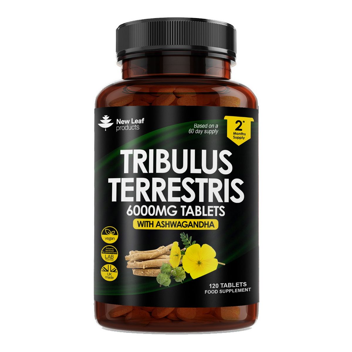 New Leaf Tribulus Terrestris 6000Mg Enriched With Ashwagandha High Strength 120 Tablets