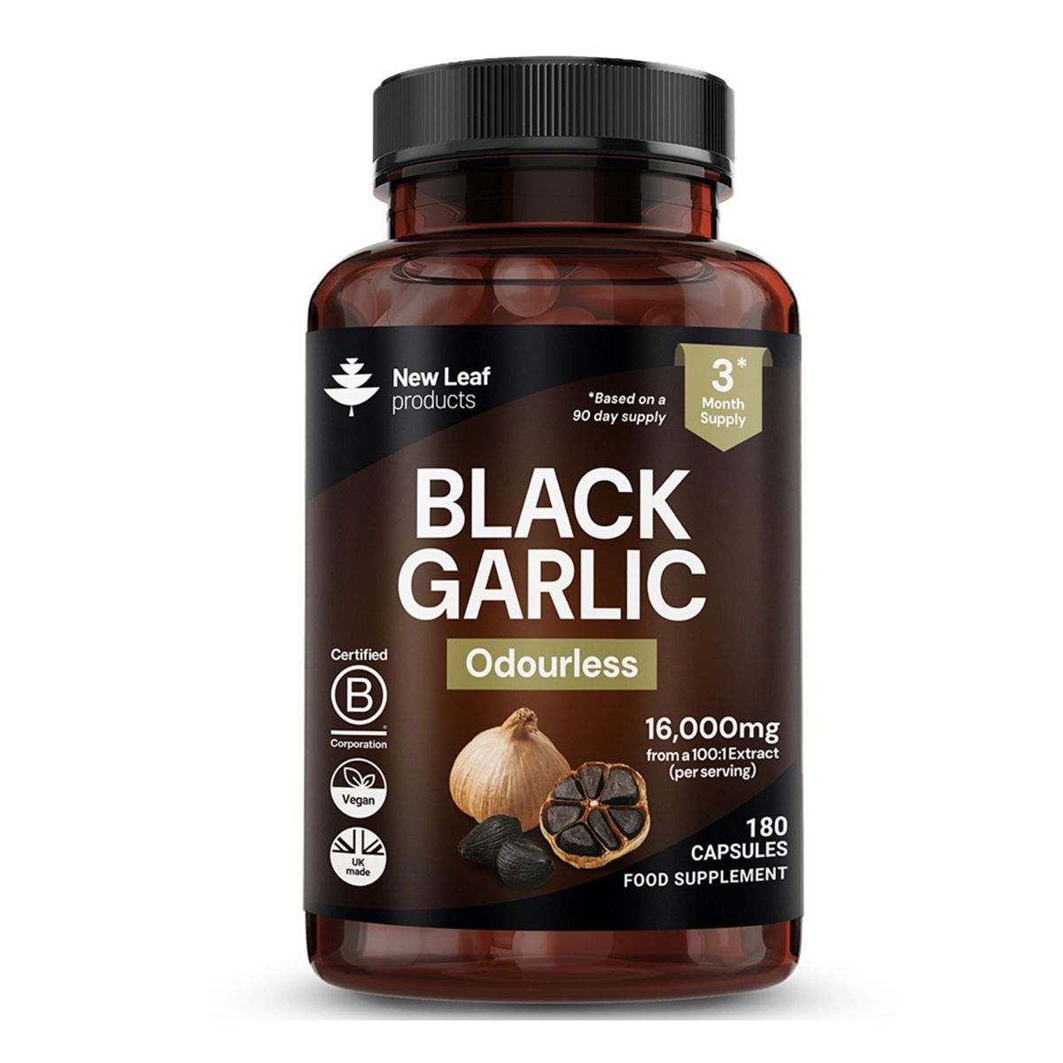New Leaf Black Garlic Capsules With Naturally Occurring Sac & Polyphenols Vegan 180