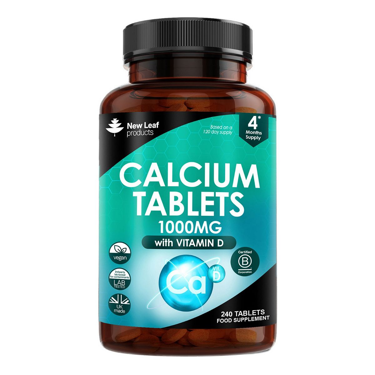 New Leaf Calcium Tablets & Vitamin D3, High Strength 1000Mg P/s 240