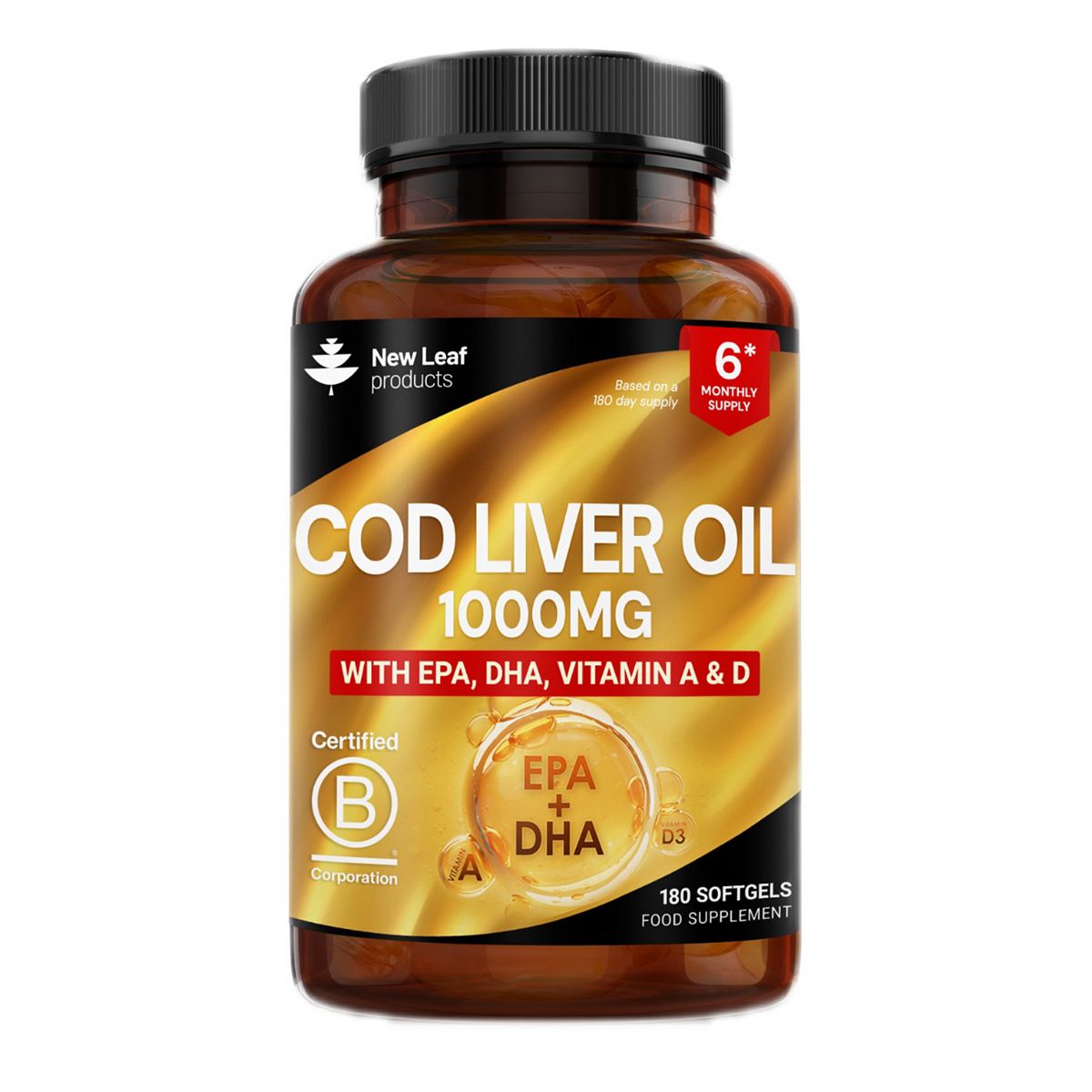 New Leaf Cod Liver Oil Capsules 1000Mg With Omega 3, Epa & Dha 180 Softgels