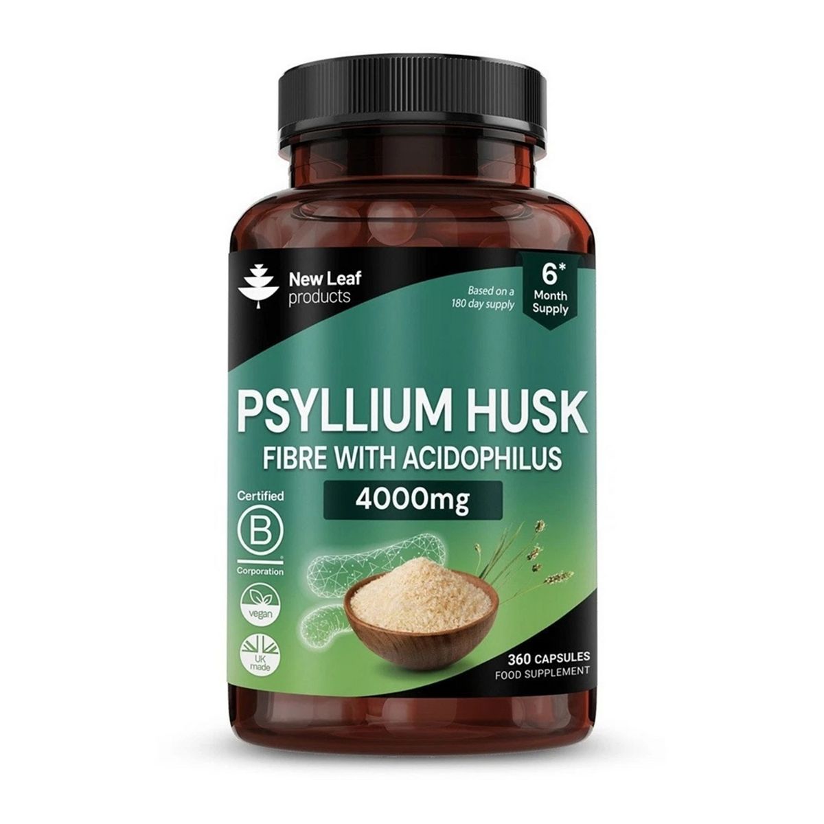 New Leaf Fibre Supplement 4000Mg Psyllium Husk Plus Probiotic 200 Million Cfu 360 Capsules