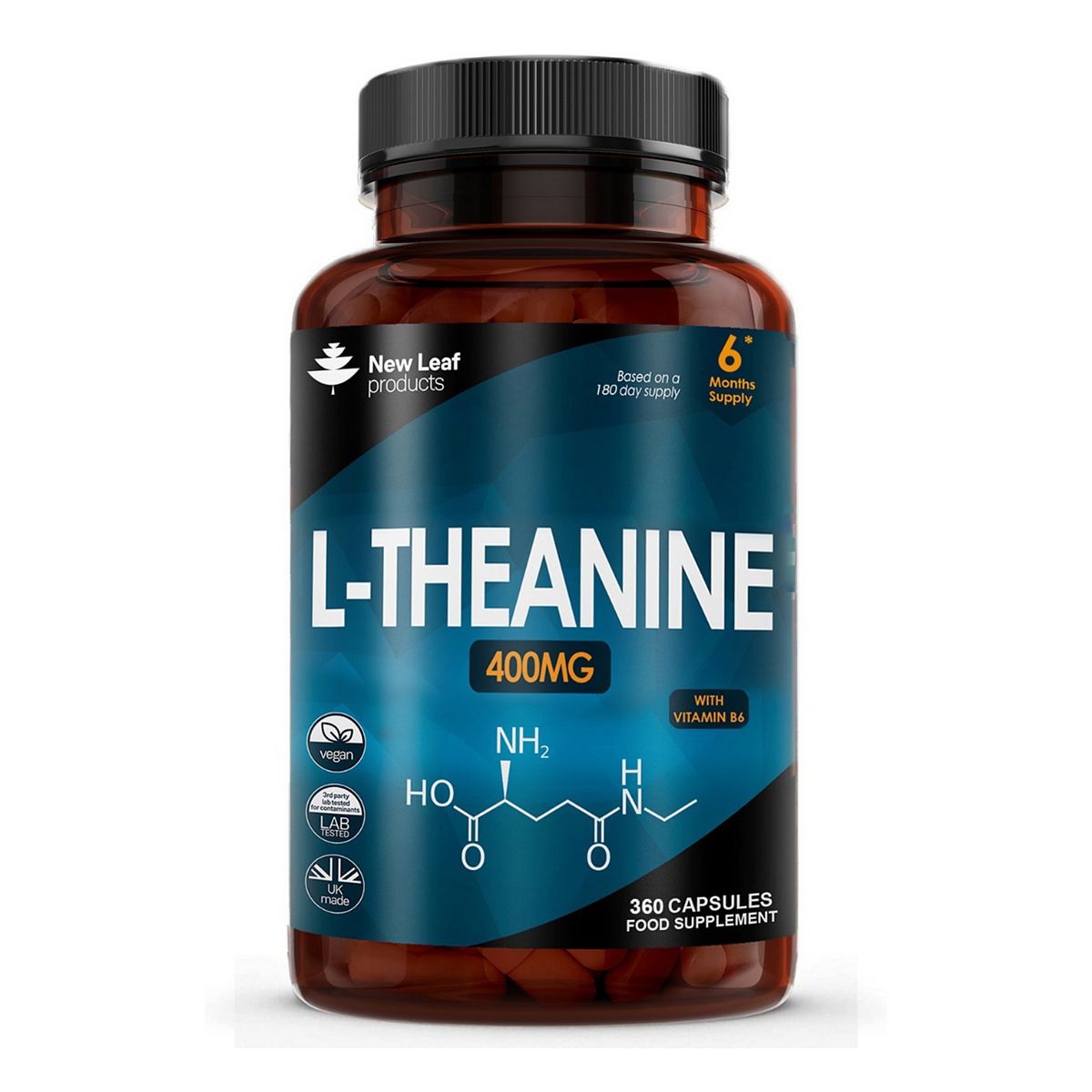 New Leaf L-Theanine Enriched With Vitamin B6 High Strength 400Mg Vegan 360 Capsules