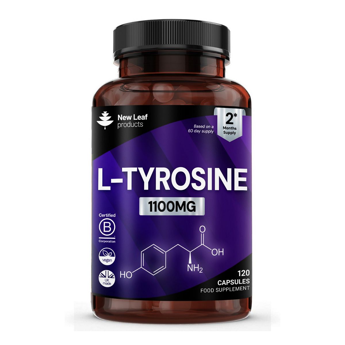 New Leaf L-Tyrosine Capsules - 1100Mg Per Serving Vegan Amino Acid Supplements 120