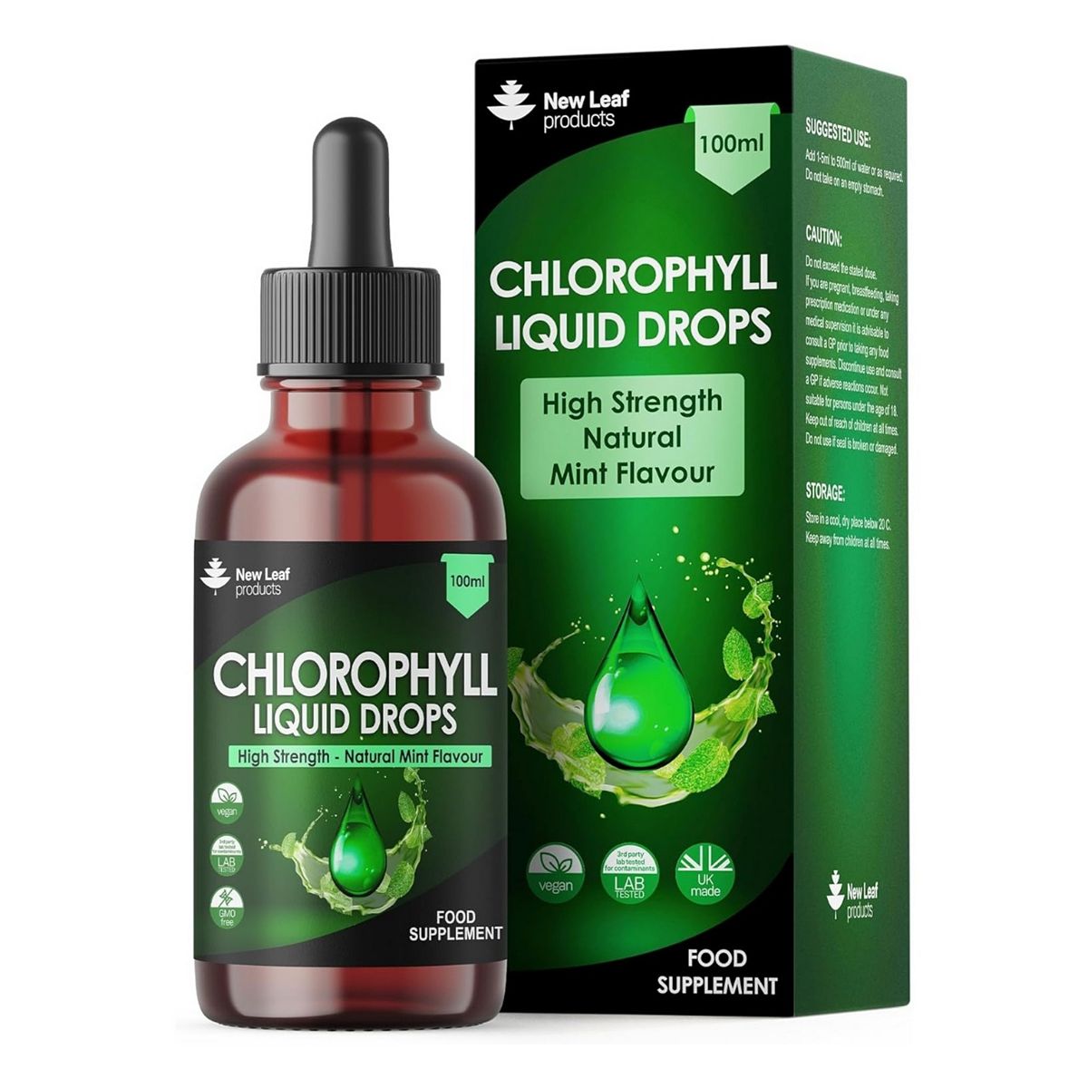 New Leaf Liquid Chlorophyll - Drops For Water High Strength 15Mg Drink 100ml