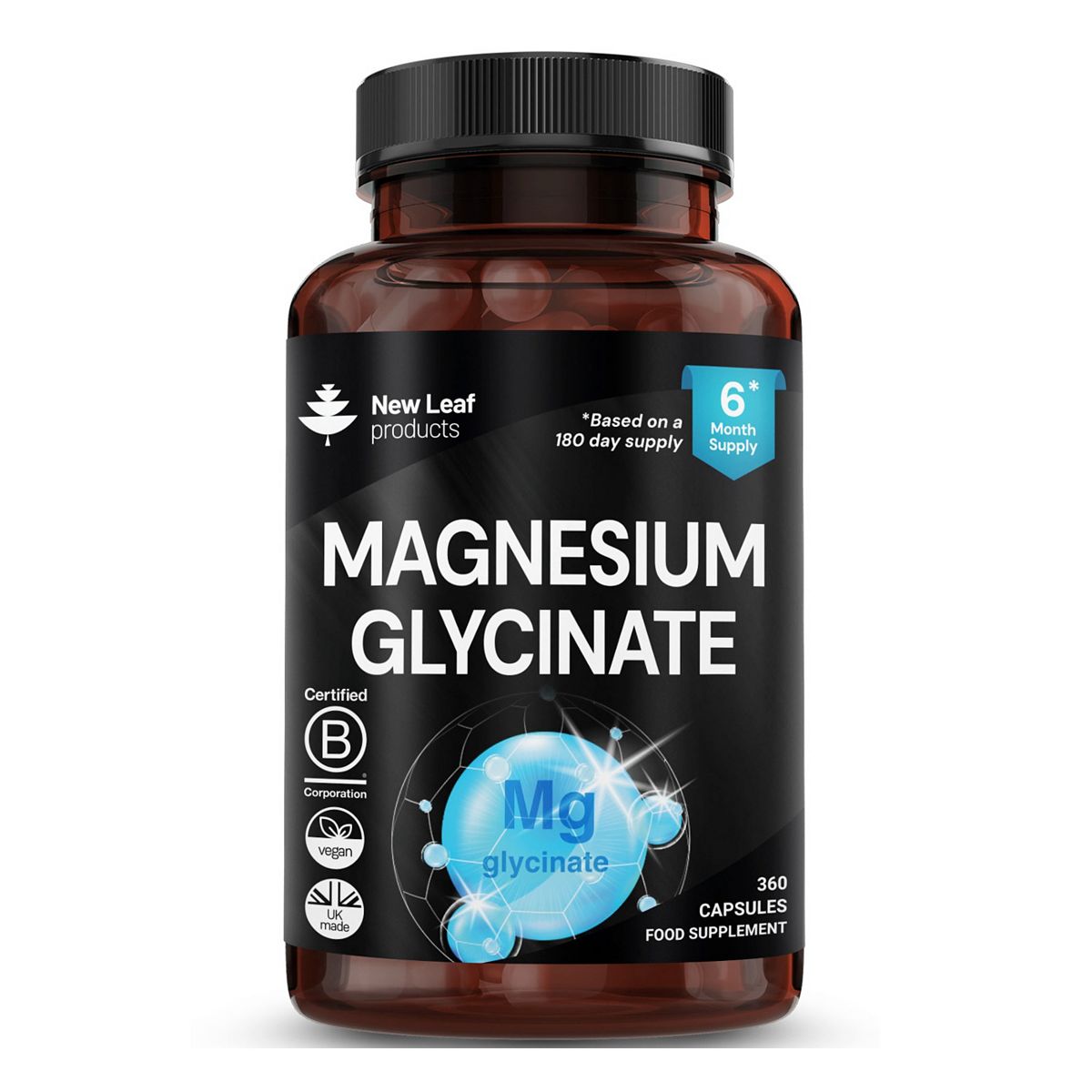 New Leaf Magnesium Glycinate Capsules High Strength 1040Mg Fatigue Bone Health 360