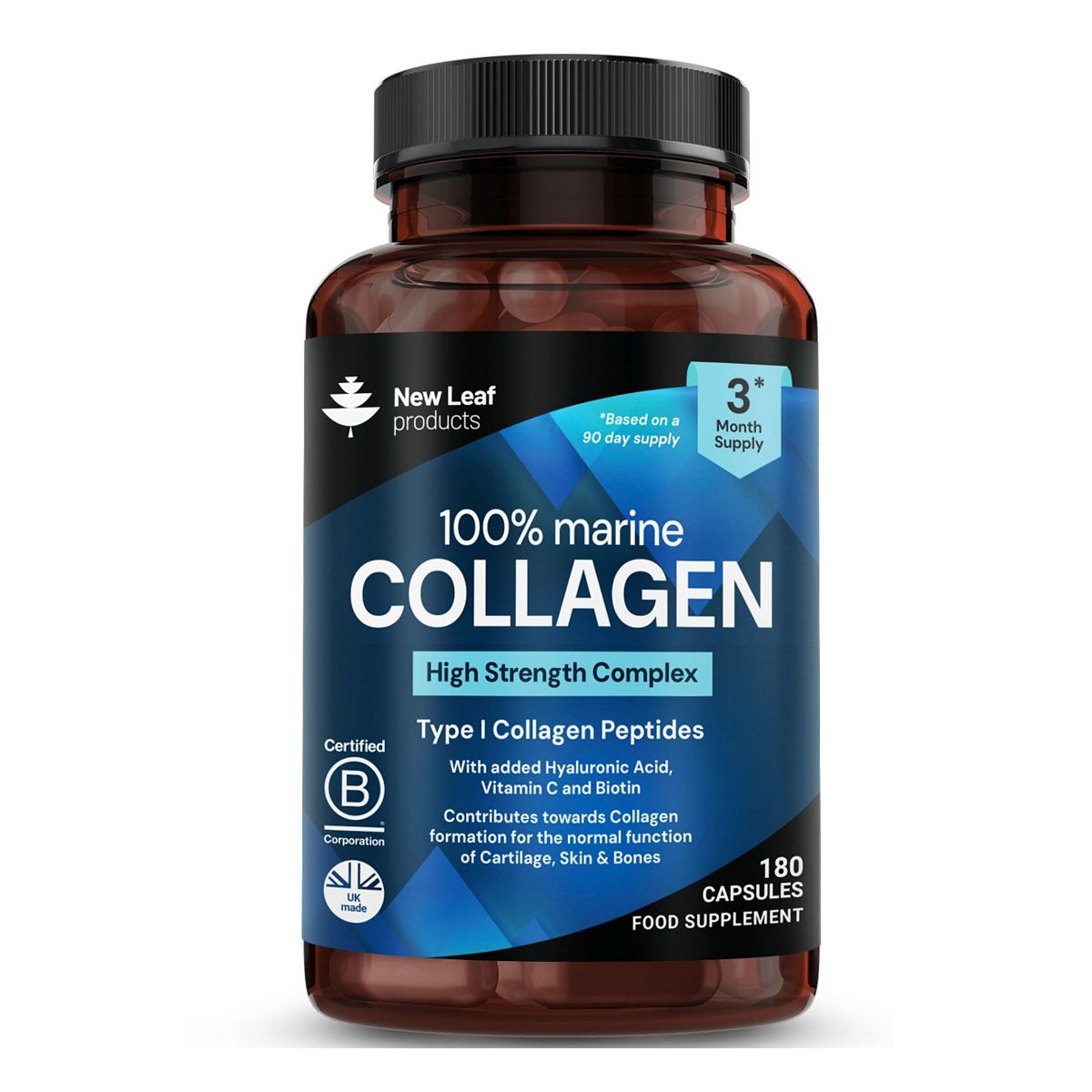 New Leaf Hydrolised Marine Collagen 1060Mg Type 1 Pure Max Strength Skin Hair 180 Capsules