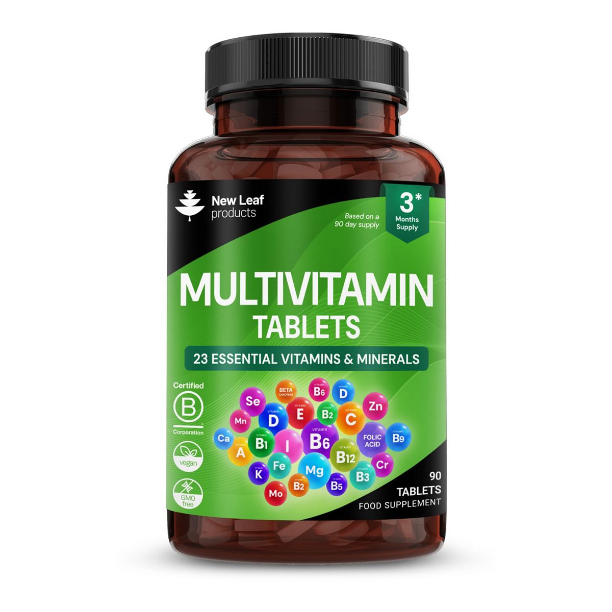 New Leaf Multivitamin Plus Iron 23 Essential Multi Vitamins Food Supplements 90 Tablets