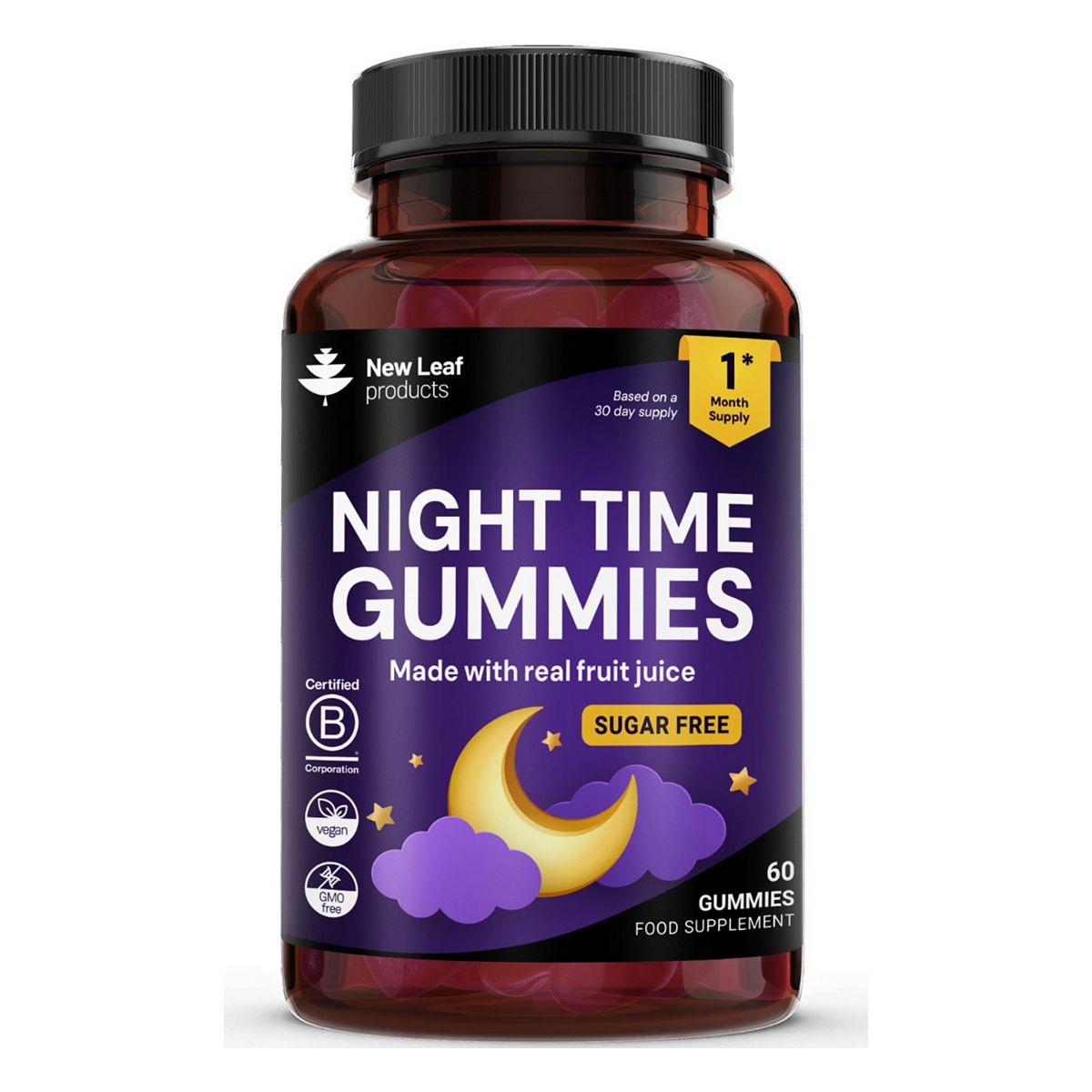 New Leaf Night Time Gummies - Lavender Flower, L-Theanine Vitamin B6 & Magnesium 60