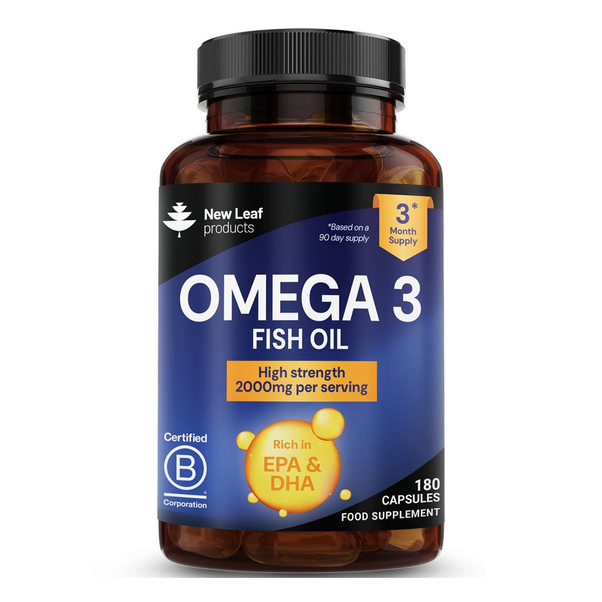 New Leaf Omega 3 Fish Oil Supplements + Epa & Dha High Strength 2000Mg 180 Softgels