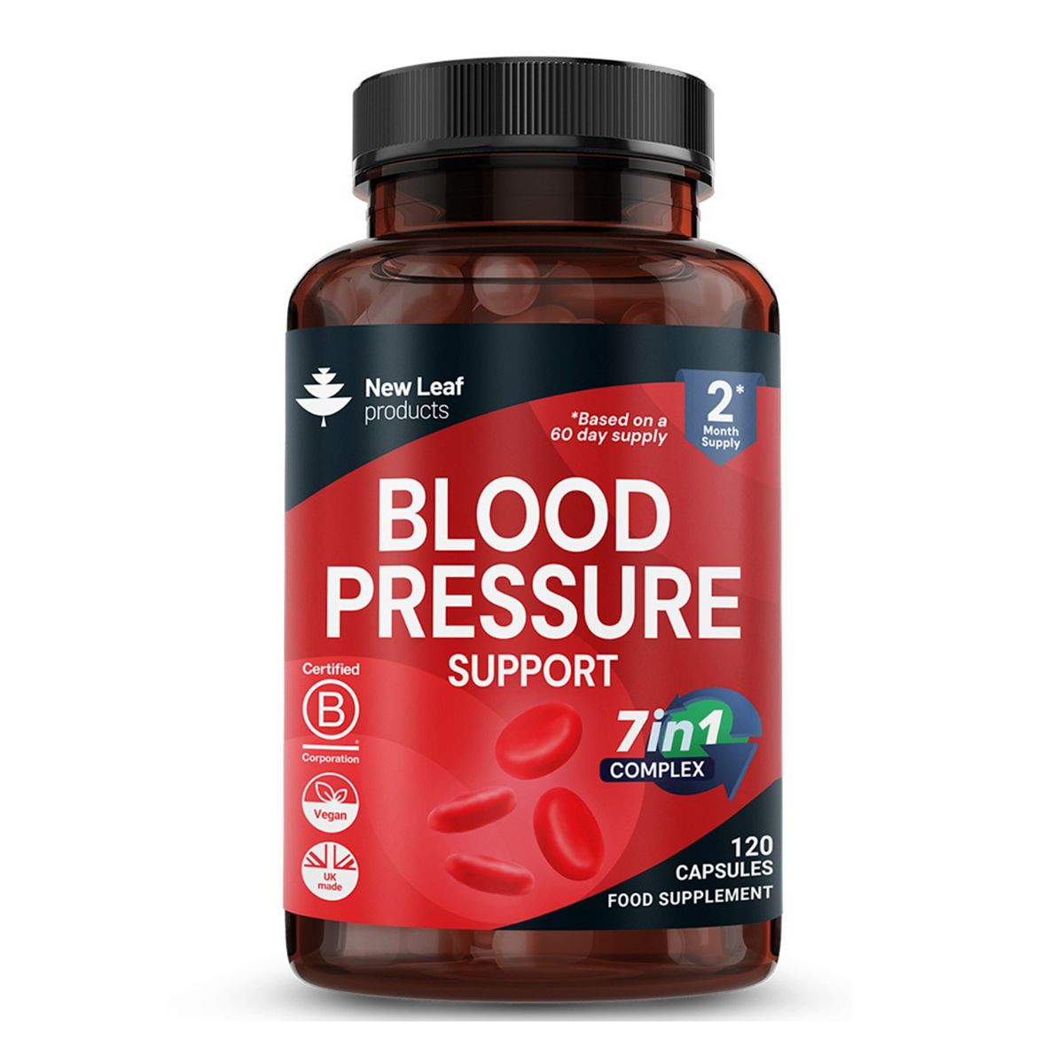 New Leaf Blood Pressure Support - Heart Health Potassium & Magnesium Vegan 120 Capsules