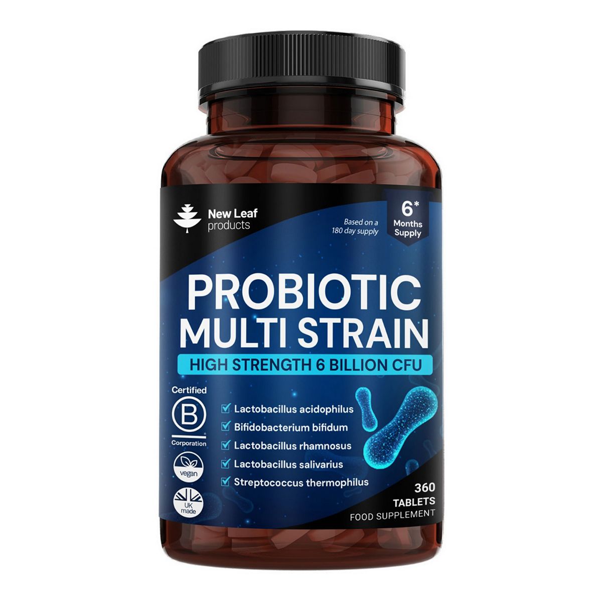 New Leaf Probiotic Multi-Strain Supplements Digestive Gut Health 360 Tablets