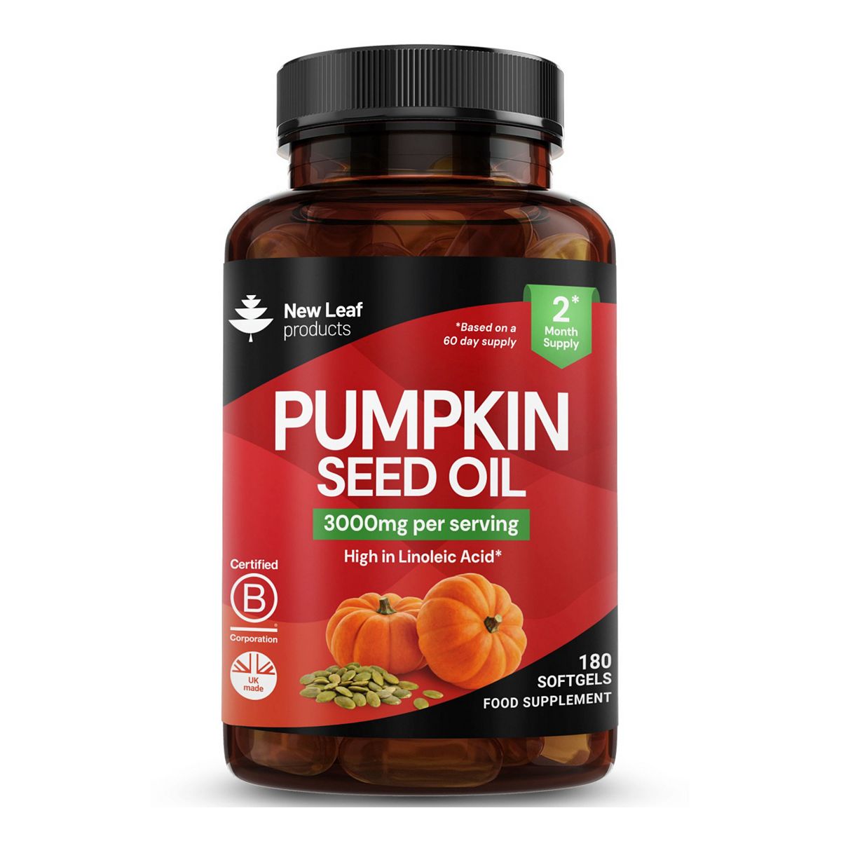 New Leaf Pumpkin Seed Oil Softgels High In Linoleic Acid 3000Mg P/s - 180